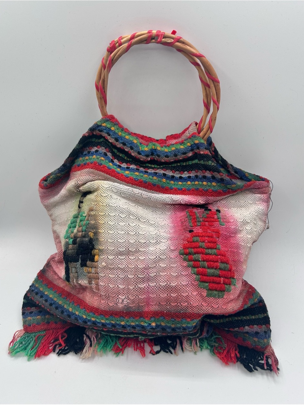 Hand Woven Wool Hand Bag Purse Vine Handles 13" South American